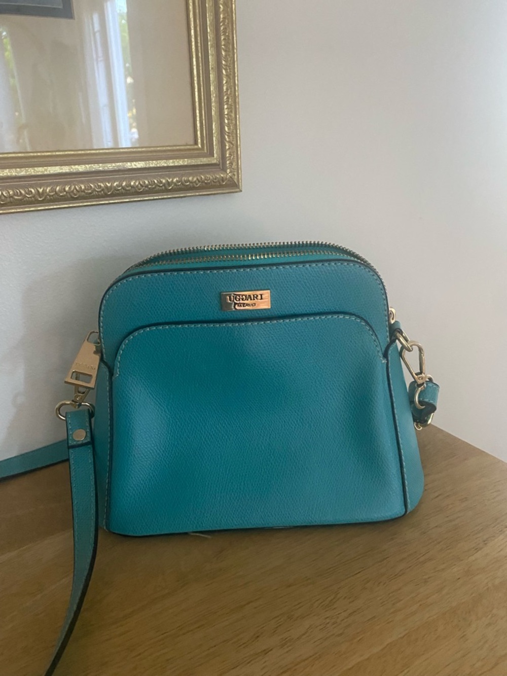 Uggari Milano  Leather Turquoise Teal Crossbody Shoulder Bag with Gold Hardware